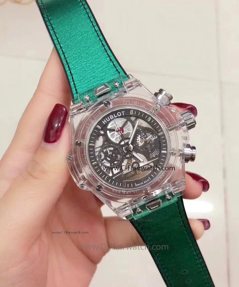 Hublot Unico Sapphire Skeleton Face watch Green Gummy Band